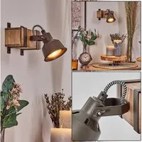 hofstein Wandleuchte Wandlampe aus Metall/Holz in Grau/Naturfarben, ohne Leuchtmittel, verstellbare Leuchte im Vintage/Industrial-Design mit Holzbalken, GU10
