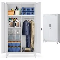 SONGMICS Aktenschrank Mehrzweckschrank, Garderobenschrank, Aufbewahrungsschrank Metallschrank, mit 5 Fächern, Hängestange, abschließbar, hohe Füße