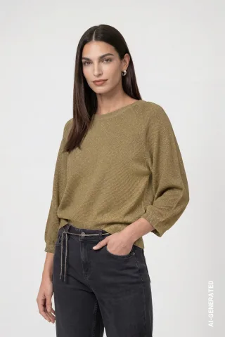 monari - Strickpullover mit Lurex forest - Gr. - 36