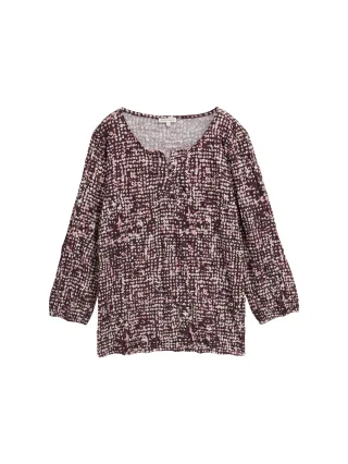 Tom Tailor - Crinkle Blusenshirt mit Muster dark red abstract dot design - Gr. - XXXL