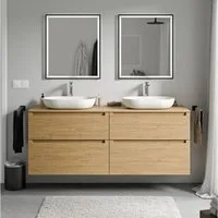 Bernstein Waschbeckenunterschrank VIREO 160cm Eiche honiggold PLATTE Eiche honiggold Waschtischunterschrank mit Waschtischplatte 4 Schubladen
