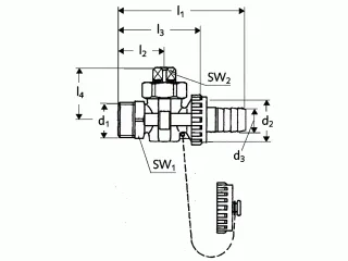 Schell F+E-Kükenhahn 1/2" messing mit Schlauchverschraubung 12,5bar 139070099