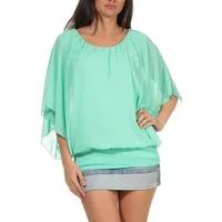 malito more than fashion Chiffonbluse malito Damen Bluse im Fledermaus Look, Tunika mit Rundhals und breite mit breitem Bund Einheitsgröße