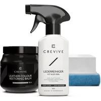 CREVIVE Lederpflegeset (SPARSET 4-teilig, Lederreparatur, sehr ergiebig), 300 ml Lederbalsam + 250 ml Lederreiniger mit Aloe Vera, Lederpflege