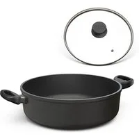 Hoffmann Germany Bräter Aluguss rund Ø 32 cm mit Glasdeckel – Made in Germany, Aluguss (Set, 2-tlg., 1x Bräter Ø 32 cm + 1x Glasdeckel), Antihaft, backofenfest bis 240°C, rund, Induktion