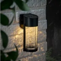 Lights4fun LED Wandleuchte Lyme Solar-Wandleuchte aus Crackle-Glas Warmweiß