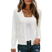 Arach&Cloz Langarmshirt Damen V-Shirt Weicher Kurzer Cardigan Pullover Tops Freizeit Leichter Shrug Layershirt Volltonfarbe Plisseeshirt