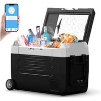 oyajia Elektrische Kühlbox Kompressor Gefriertruhe mobiler Kühlschrank, Kühltruhe, Gefrierbox, 35 l, Dual-Zone (20°C bis +20°C), 12V/24V/230V – mit Rollen, Trennwand