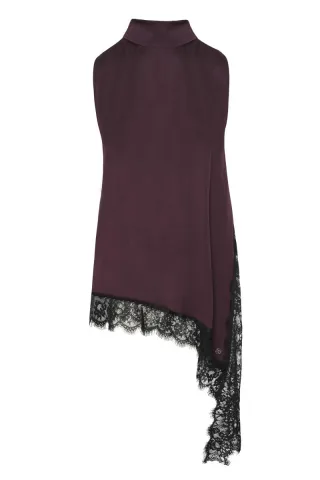 bsb - Asymmetrische Bluse lila/rot - Gr. - XS