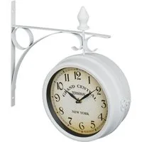 relaxdays Wanduhr Bahnhofsuhr doppelseitig in Weiß