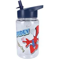 Spiderman Trinkflasche Kinder mit Strohhalm transparent 450 ml und praktischem Tragegriff