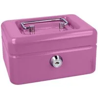 WESTCOTT Geldkassette abschließbar kompakt 15cm Lilac, Münzeinlage, 2 Schlüssel, Einlage für Münzen mit 6 Fächern