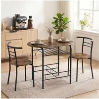HOMCOM Essgruppe Sitzgruppe Küchentisch mit Metallgestell, Ablageregal, Holz-Optik, (Set, 3-tlg), Tisch mit Regalablage, platzsparende Stühle