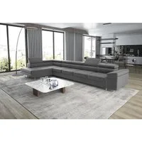 thematys Ecksofa ASTON MAXI 405 x 203cm mit Schlaffunktion & Bettkasten –, L-Sofa mit 5 verstellbaren Kopfstützen, Samt (Monolith), Cord (Poso) - L-Form, XL-Wohnlandschaft, 405 cm breit