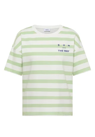 CECIL - Halbarm Shirt mit Streifen und Wording-Detail raw matcha lime - Gr. - M