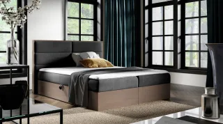 Boxspringbett Bett LAMBROS 160x200cm Dunkel Eiche Stoff Schwarz inkl. Bettkasten
