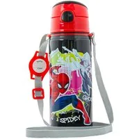 miniHeld Trinkflasche Kinder Trinkflasche Spiderman 600ml Schwarz Tragegurt Alu Marvel Held