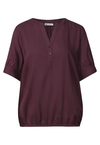 Street One - Kurzarm Bluse mit Split Neck und Elastiksaum rustic rouge - Gr. - 44