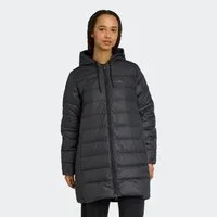 adidas Sportswear Daunenjacke ESSENTIALS CLIMAWARM 3-STREIFEN LIGHT DAUNENPARKA MIT KAPUZE für Erwachsene, mit wärmender Wattierung aus Entendaune und Federn