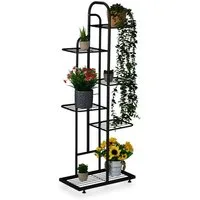 relaxdays Pflanzentreppe Blumenregal aus Metall mit 6 Ablagen, schwarz