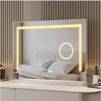 AQUALAVOS Kosmetikspiegel LED Make-up Tischspiegel Schminkspiegel mit Beleuchtung Vergrößerung, Hollywood 3 einstellbare Light mit deutscher Stecker Uhr 70x50 80x60cm