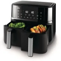 Braun Heißluftfritteuse TwinCook 3 Airfryer TD 3030I BK, 8,0 Liter, 8 Kochrogramme, 2850 W, 2.850 Watt, 2 x 4,0 Liter, Sync Funktion