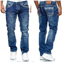 iKENNAS 5-Pocket-Jeans HERREN JEANS HOSE DICKE NAHT (JEANS 5179- Blau) W34/L