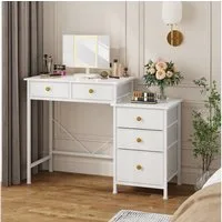 OYRREU Schminktisch inkl. 3-fach Spiegel mit Beleuchtung, Schreibtisch, Beistelltisch weiß (Schminkkommode 1-St), Kosmetiktisch, Stoffschubladen, platzsparend, Kompaktes Design