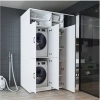 Roomart Waschmaschinenumbauschrank DORA 115 cm Waschmaschinenschrank + Hochschrank, 2 Höhen, in 5 Farben (für Waschmaschine & Trockner mit Regalboden, Waschmaschinenschrank mit Hochschrank – 2 Höhen, 2 Regalboden-Optionen) 130 kg Belastbarkeit, Hochs