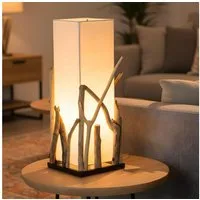 Levandeo® Nachttischlampe, Treibholzlampe H50cm Tischlampe Braun Beige Tischleuchte Design