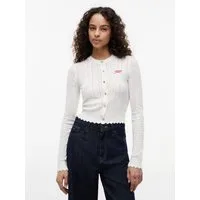 Tommy Jeans Strickjacke TJW POINTELLE CARDIGAN Viskosemischung, Pointelle Strick, gewellter Saum, Logo Stickerei