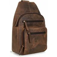 MDM Schultertasche Herren Leder Schultertasche Brusttasche Slingbag Rucksack, 3 verschiedene Lederprägungen, Vintage-Stil, echtes Rindsleder
