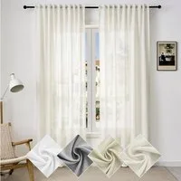 Woltu Gardine (2 St), Kräuselband, halbtransparent, Vorhänge Leinenoptik