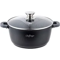 Cheffinger Kochtopf Kochtopf Aluguss Glasdeckel Ø32cm Induktion Marmorbeschichtung Suppent