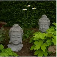 HTI-Living Gartenfigur Buddhakopf Figur aus Zement in Grau matt, (Set, 4 St., 4 Buddhaköpfe), Gartendeko Buddhafigur Skulptur