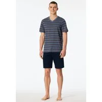 Schiesser Shorty Casual Nightwear (2 tlg) mit V-Ausschnitt und kurzem Arm, Oberteil gestreift