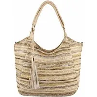 ITALYSHOP24 Schultertasche DAMEN TASCHE Strohtasche Shopper Tote Geflecht Häkeltasche Weekender, Boho Beuteltasche Leder Optik Sommer Basttasche Hobo Strand Urlaub