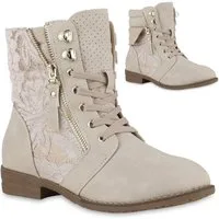 VAN HILL 815442 Schnürstiefelette Damen Schnürstiefeletten Spitze Stiefeletten Zipper Worker Boot
