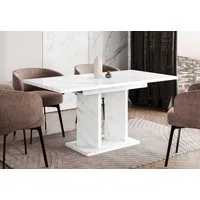 Home Collective Esstisch ausziehbar Tisch Küchentisch Esszimmertisch Ausziehtisch (Esszimmer Küche Wohnzimmer Esstisch erweiterbar), modernes Design Doppel-Säulengestell 120-160x80 cm Weiß Marmor-Optik