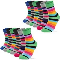 sockenkauf24 Basicsocken Damen Socken Bunt Ringelsocken Gestreift Baumwolle mit Komfortbund (12-Paar, 35-38) ohne Naht - 11979