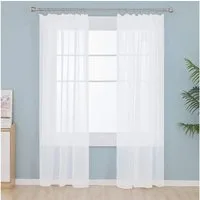 Deconovo Vorhang Wohnzimmer Gardinenschals mit Kräuselband Gardinen Wohnzimmer 2er Set, Transparent Stores Schal Schlafzimmer einfarbig Voile Vorhangschals