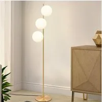 ZMH Stehlampe Wohnzimmer 3 Flammig Industrial Modern Standleuchte mit Fußschalter, Einfache Installation, ohne Leuchtmittel, Weiß Glas Standlampe E27 Vintage Bodenlampe, Schwarz/Gold