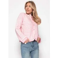 SASSYCLASSY Cardigan Strickjacke mit grafischem Streifenbild für Damen Weicher Cardigan mit durchgehender Knopfleiste im lockeren Schnitt