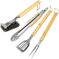 eluno Grillbesteck-Set Grillbesteck 4er-Set, (4 tlg., Fleischgabel, Wender, Zange und Grillbürste), mit Aufhängeösen