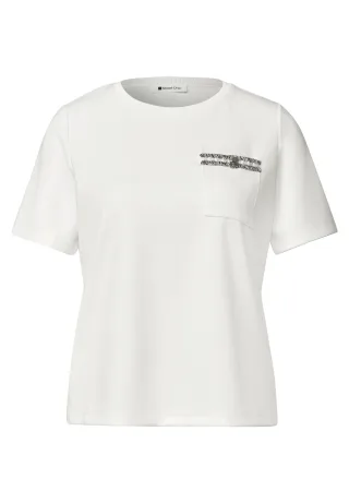 Street One - T-Shirt mit dekorativer Brusttasche off white - Gr. - 42