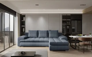 Ecksofa Sofa HECKTOR mit Schlaffunktion Stoff Abriamo Blau Ottomane Rechts