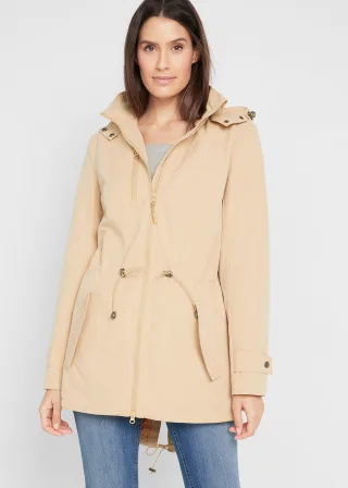 bonprix Parka, beige, Gr.52, Lässiger Parka mit abnehmbarer Kapuze, hinten etwas länger geschnitten, 58% Polyester