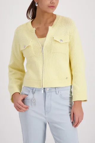 monari - Strickjacke mit Pattentaschen pastel yellow - Gr. - 44