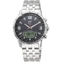 ETT Funk-Multifunktionsuhr Professional WorldTimer EGS-11551-21M, Armbanduhr, Herrenuhr, Stoppfunktion, Datum, Solar, Edelstahlarmband