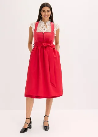bonprix Dirndl mit Samt in Midilänge (2-tlg.Set), rot, Gr.42, traditionelles Dirndl mit hochwertigen Samtmieder und changierender Schürze. Der Rock ist mit einem angenehmen Baumwollfutter ausgestattet., aus Samt